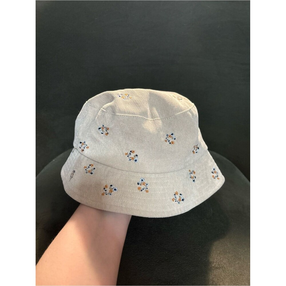 Corduroy Bucket Hat with flowers